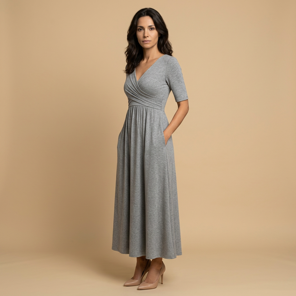 Vestido Largo Mujer Cruzado Escote en V Bolsillos