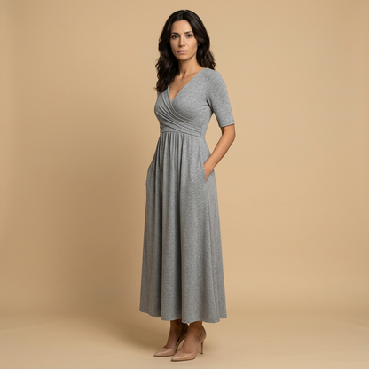 Vestido Largo Mujer Cruzado Escote en V Bolsillos