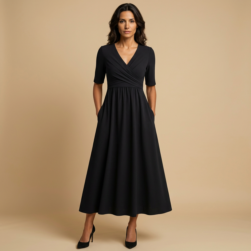 Vestido Largo Mujer Cruzado Escote en V Bolsillos