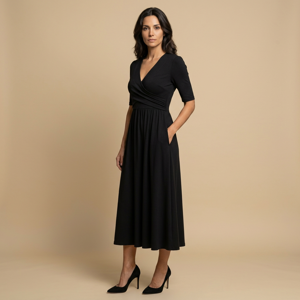 Vestido Largo Mujer Cruzado Escote en V Bolsillos