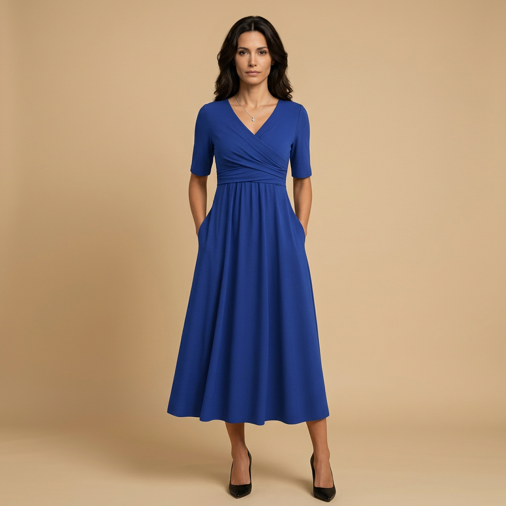 Vestido Largo Mujer Cruzado Escote en V Bolsillos