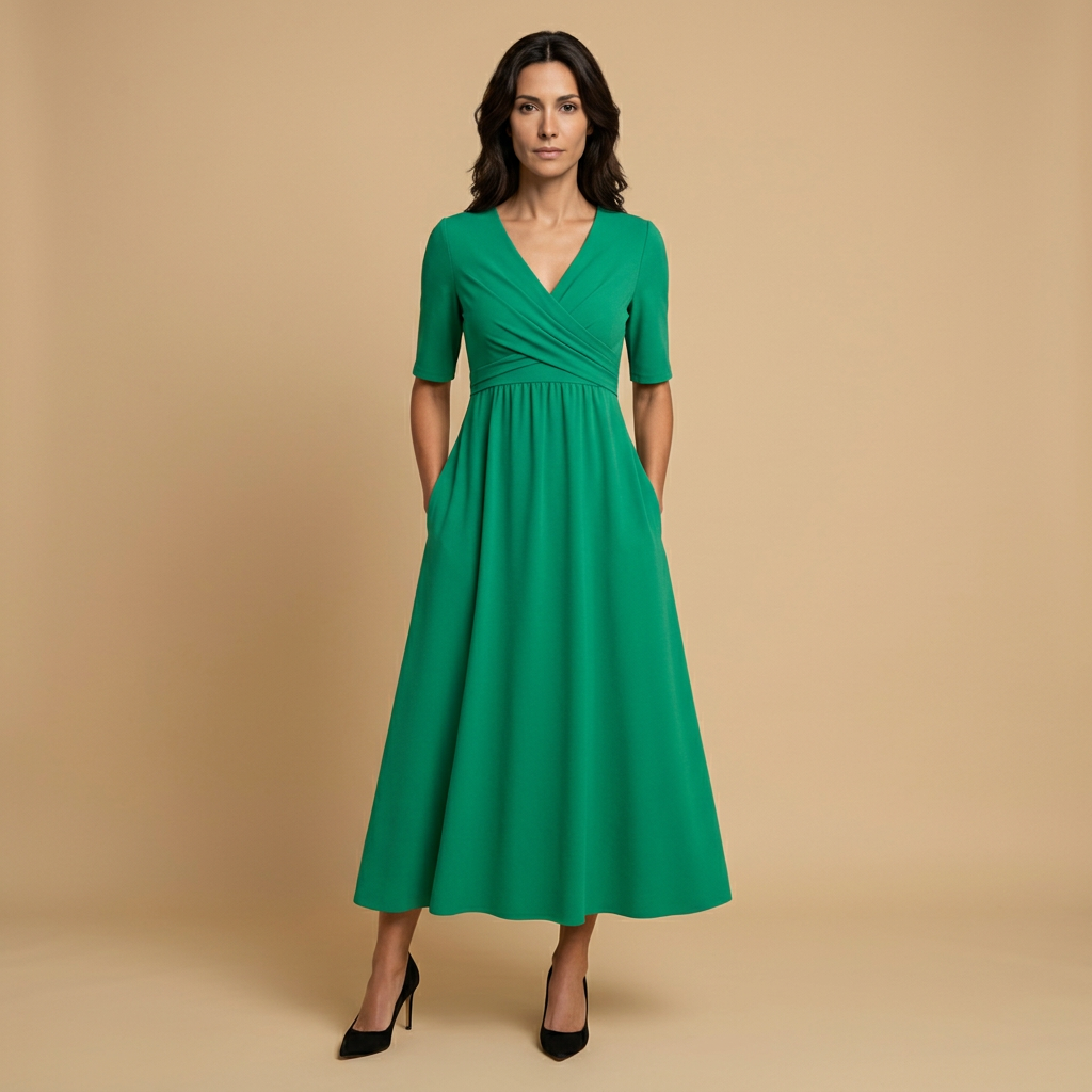 Vestido Largo Mujer Cruzado Escote en V Bolsillos