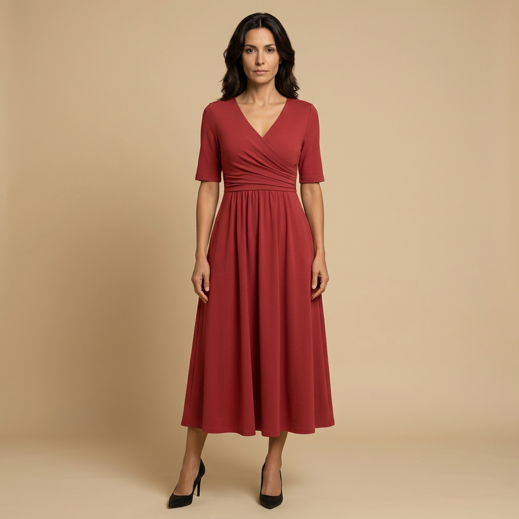 Vestido Largo Mujer Cruzado Escote en V Bolsillos