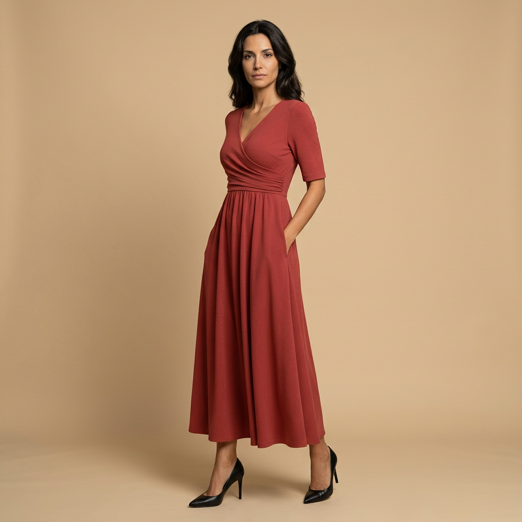 Vestido Largo Mujer Cruzado Escote en V Bolsillos