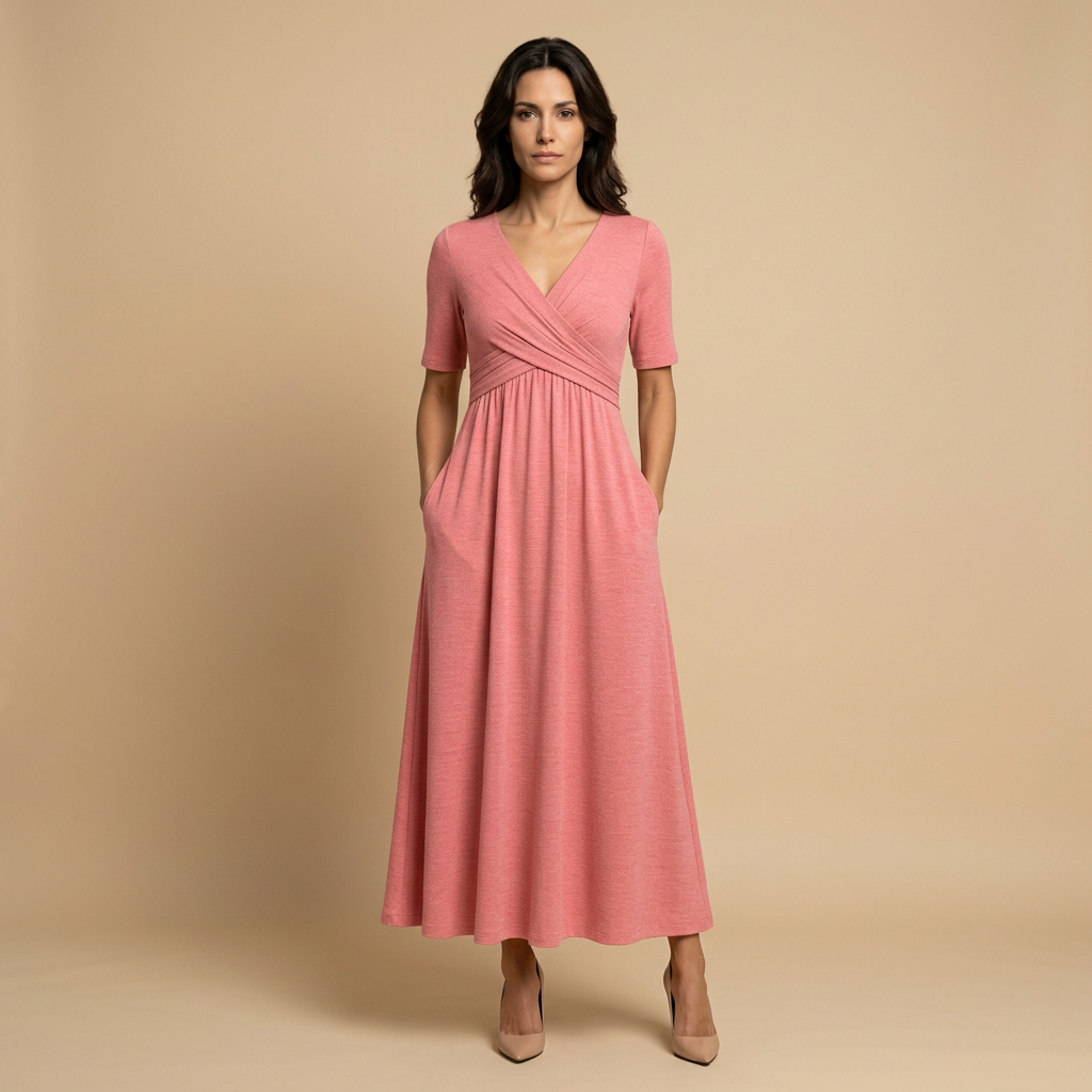Vestido Largo Mujer Cruzado Escote en V Bolsillos