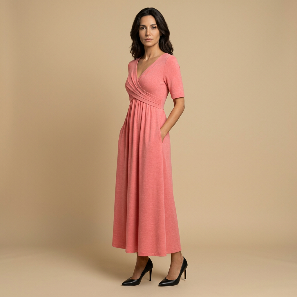 Vestido Largo Mujer Cruzado Escote en V Bolsillos