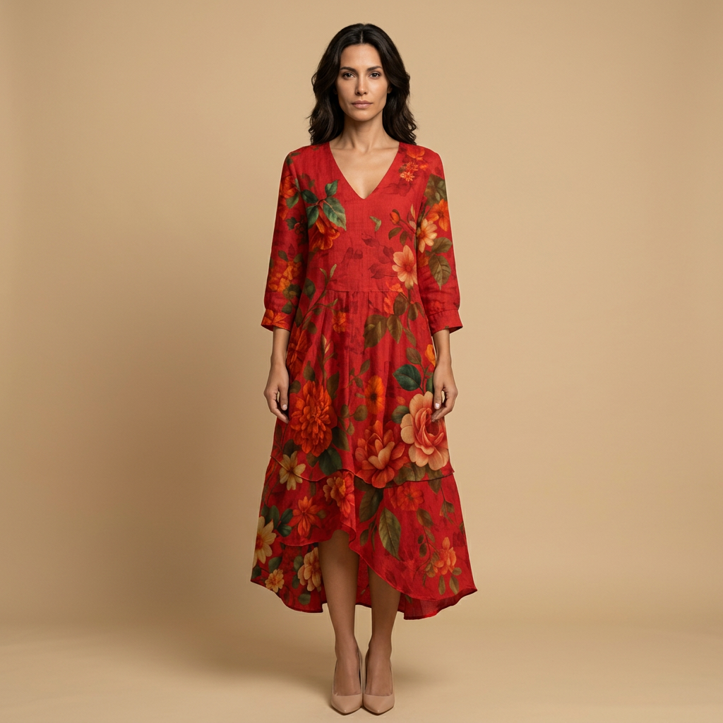 Vestido Largo Mujer Estampado Floral Volantes Boho