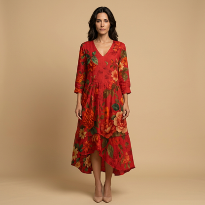 Vestido Largo Mujer Estampado Floral Volantes Boho