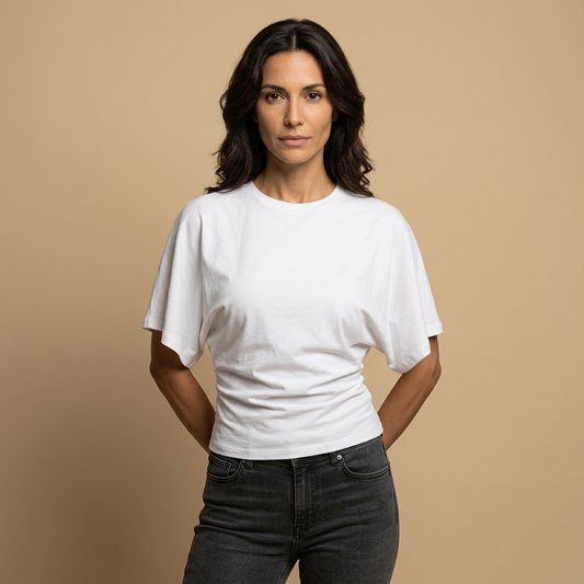 Camiseta Mujer Oversize Algodón Cintura Fruncida Efecto Batwing - Mavetta