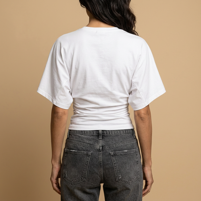 Camiseta Mujer Oversize Algodón Cintura Fruncida Efecto Batwing