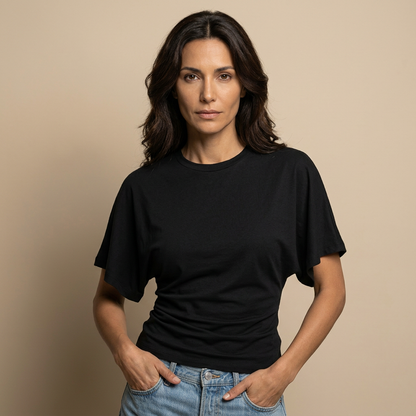 Camiseta Mujer Oversize Algodón Cintura Fruncida Efecto Batwing