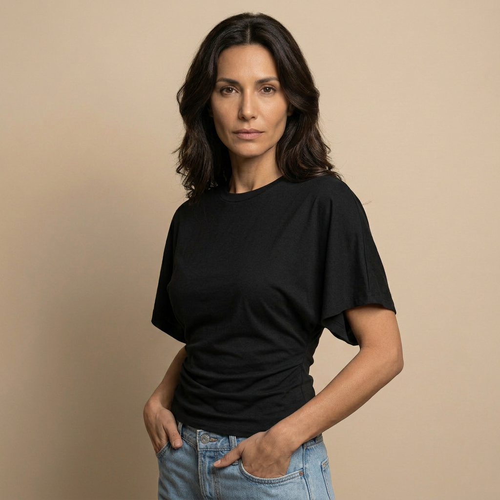 Camiseta Mujer Oversize Algodón Cintura Fruncida Efecto Batwing