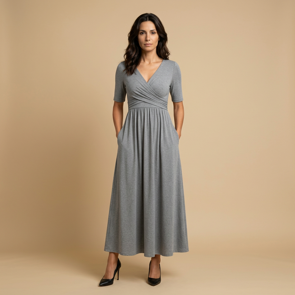 Vestido Largo Mujer Cruzado Escote en V Bolsillos - Mavetta