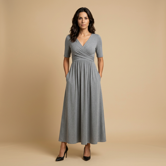 Vestido Largo Mujer Cruzado Escote en V Bolsillos - Mavetta