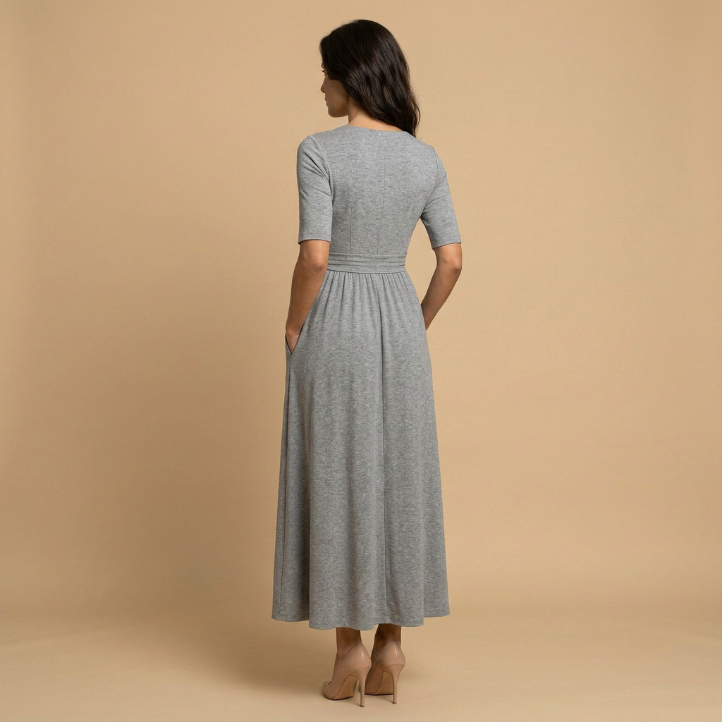 Vestido Largo Mujer Cruzado Escote en V Bolsillos