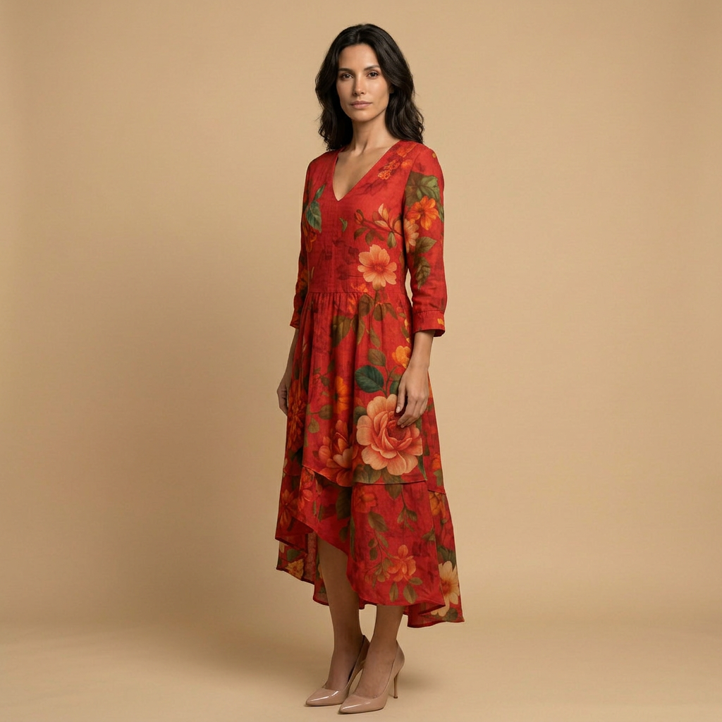 Vestido Largo Mujer Estampado Floral Volantes Boho