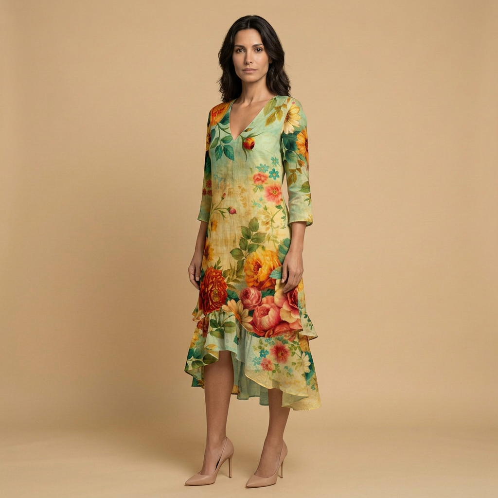 Vestido Largo Mujer Estampado Floral Volantes Boho