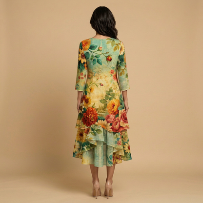 Vestido Largo Mujer Estampado Floral Volantes Boho
