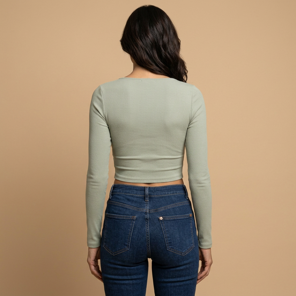Cropped Mujer Punto Canelado Detalle Cut-Out