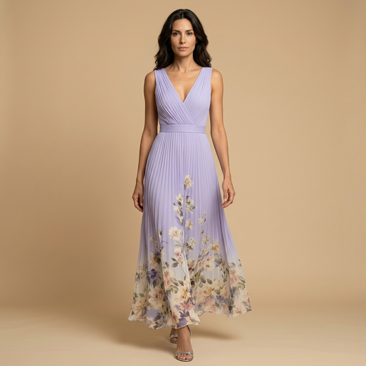 Vestido Largo Mujer de Chifón Estampado Floral - Mavetta