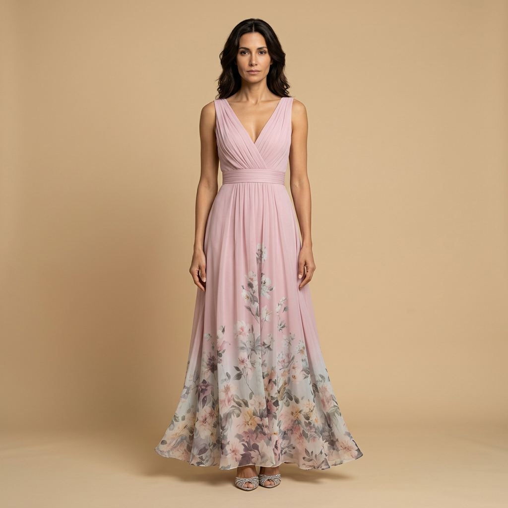 Vestido Largo Mujer de Chifón Estampado Floral