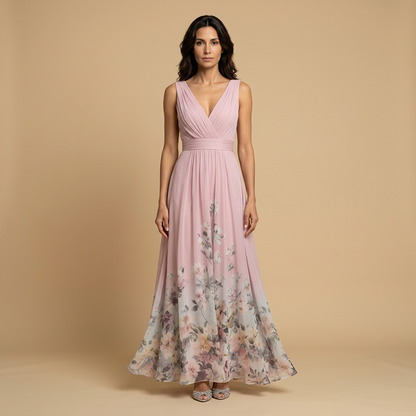 Vestido Largo Mujer de Chifón Estampado Floral