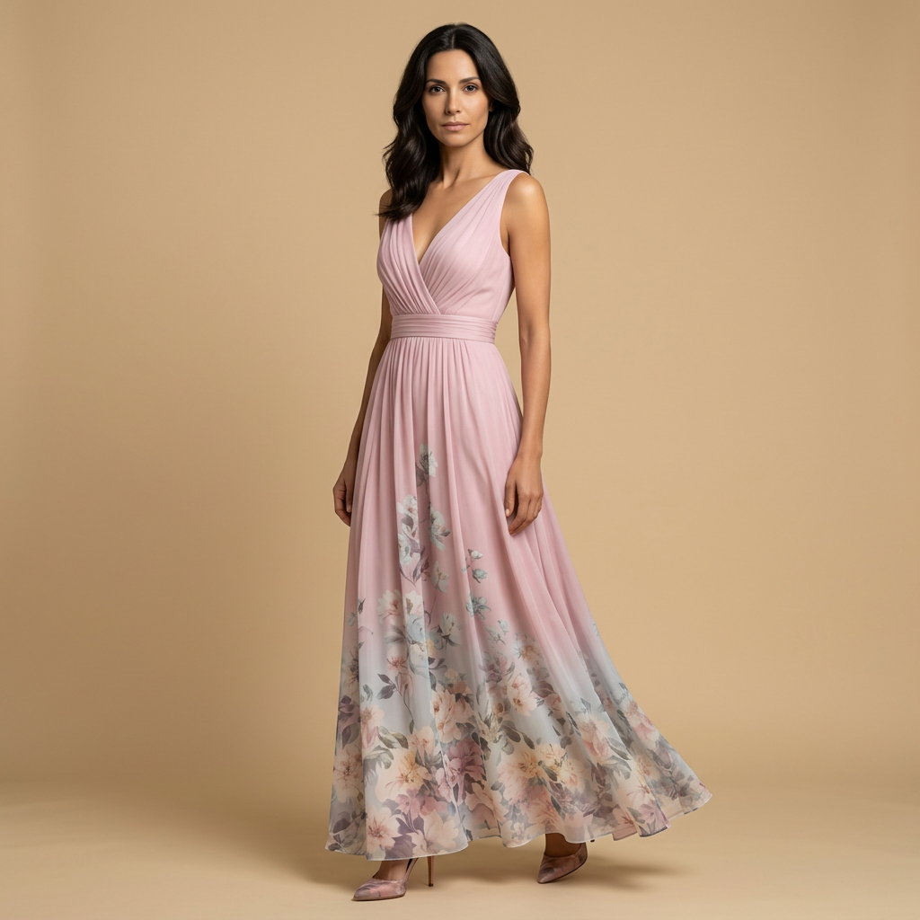 Vestido Largo Mujer de Chifón Estampado Floral
