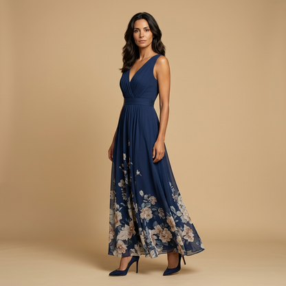 Vestido Largo Mujer de Chifón Estampado Floral