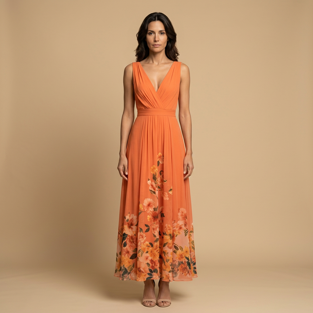 Vestido Largo Mujer de Chifón Estampado Floral