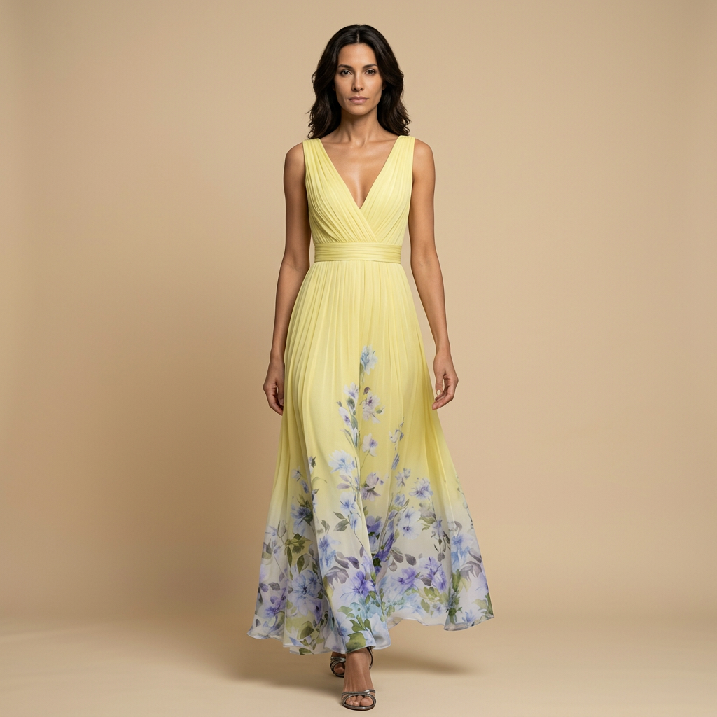 Vestido Largo Mujer de Chifón Estampado Floral
