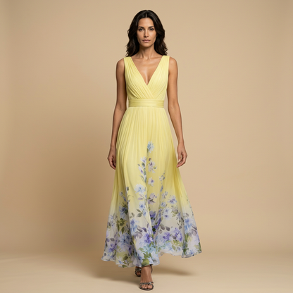 Vestido Largo Mujer de Chifón Estampado Floral