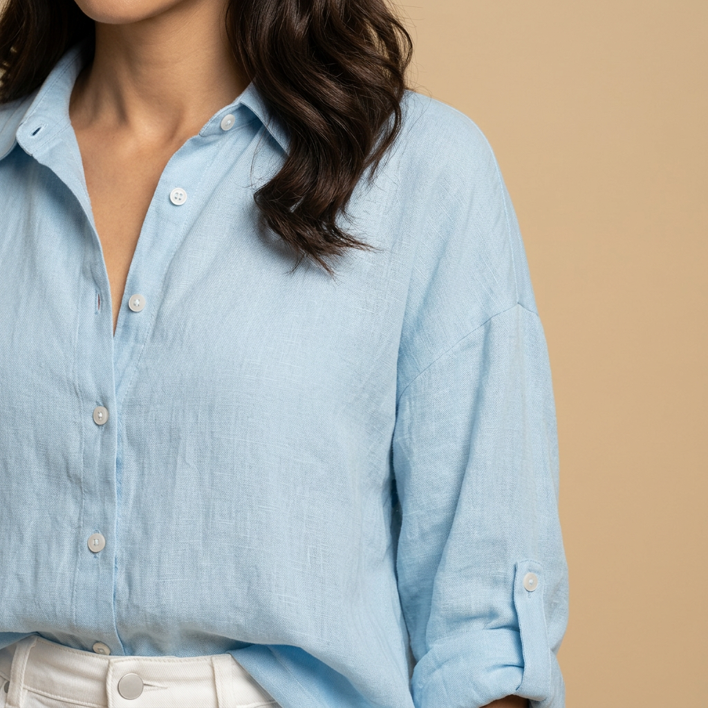Camisa Mujer de Lino Oversize Manga Larga