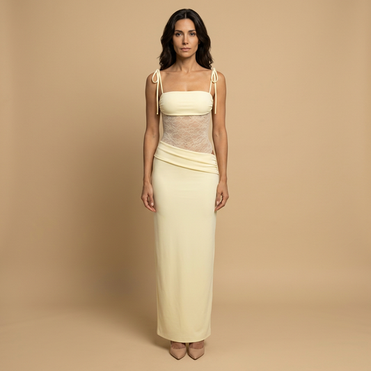 Vestido Largo Mujer Bustier Encaje Tirantes Ajustado - Mavetta