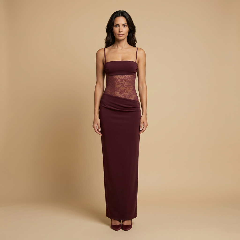 Vestido Largo Mujer Bustier Encaje Tirantes Ajustado