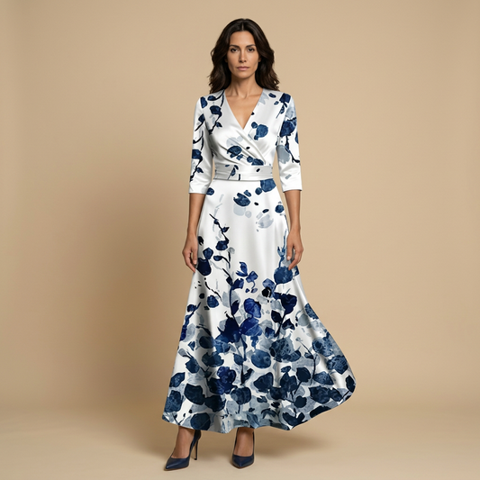 Vestido Largo Mujer de Satén Escote Cruzado - Mavetta