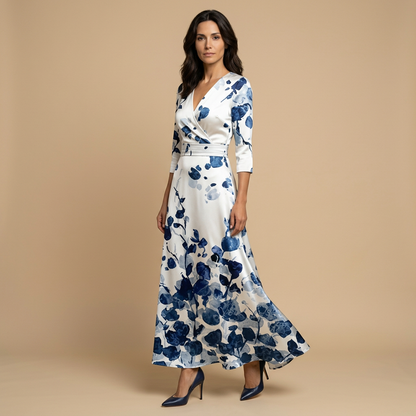 Vestido Largo Mujer de Satén Escote Cruzado