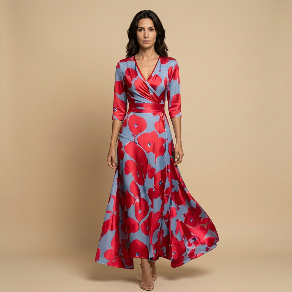 Vestido Largo Mujer de Satén Escote Cruzado