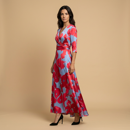 Vestido Largo Mujer de Satén Escote Cruzado