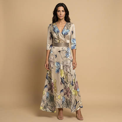Vestido Largo Mujer de Satén Escote Cruzado