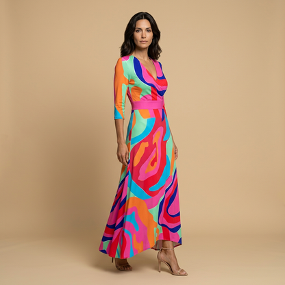 Vestido Largo Mujer de Satén Escote Cruzado