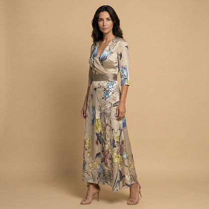Vestido Largo Mujer de Satén Escote Cruzado