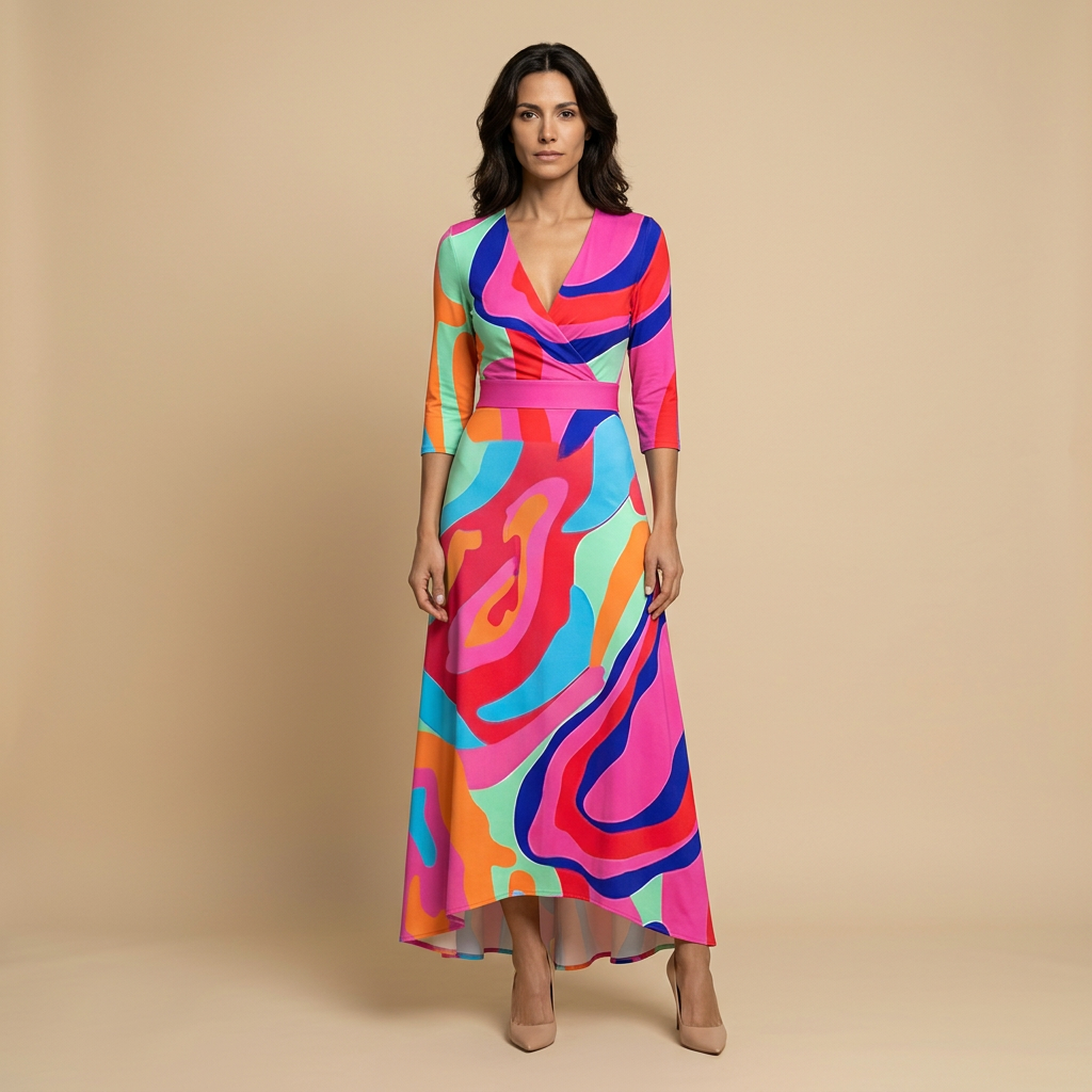 Vestido Largo Mujer de Satén Escote Cruzado