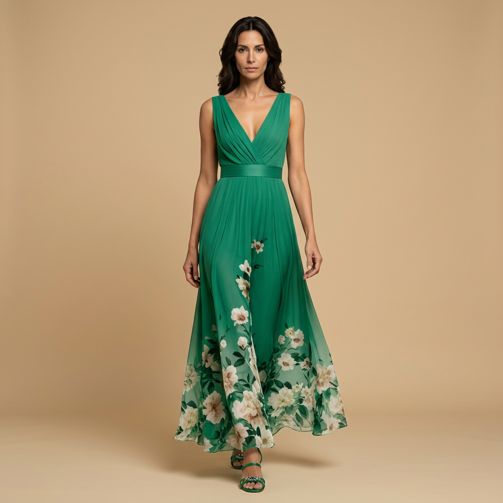 Vestido Largo Mujer de Chifón Estampado Floral