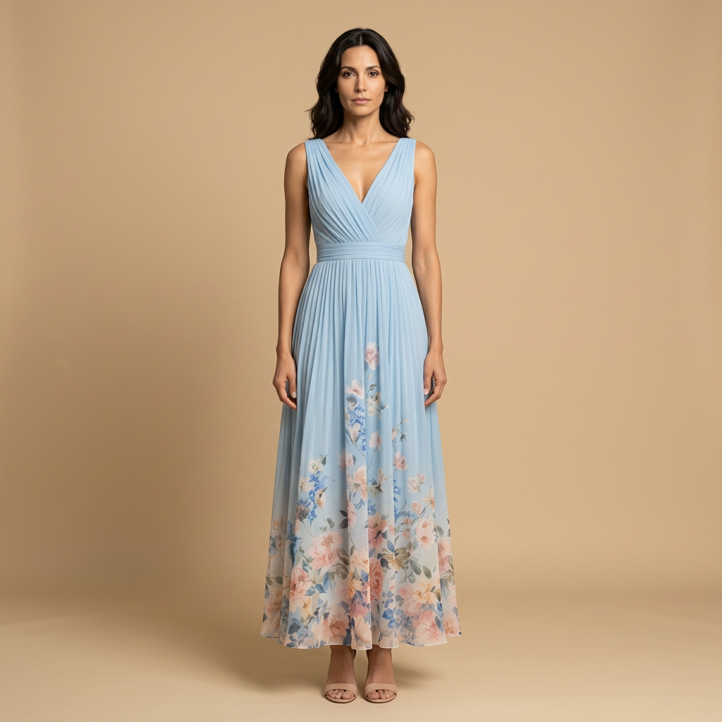 Vestido Largo Mujer de Chifón Estampado Floral