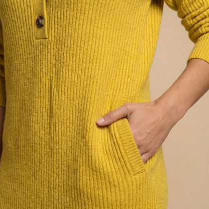 Vestido Midi Mujer Punto Canelado Cuello Polo Botones