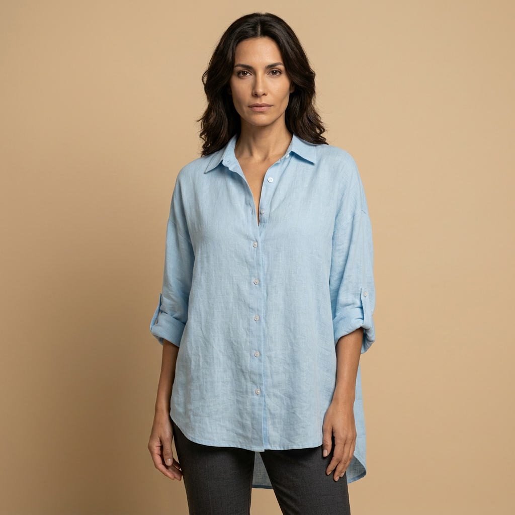 Camisa Mujer de Lino Oversize Manga Larga - Mavetta