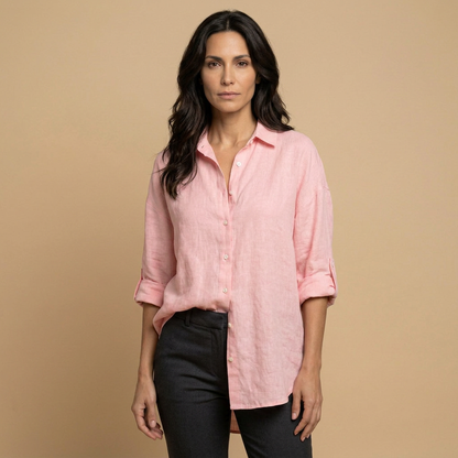 Camisa Mujer de Lino Oversize Manga Larga