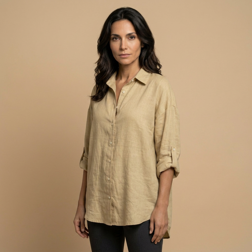 Camisa Mujer de Lino Oversize Manga Larga