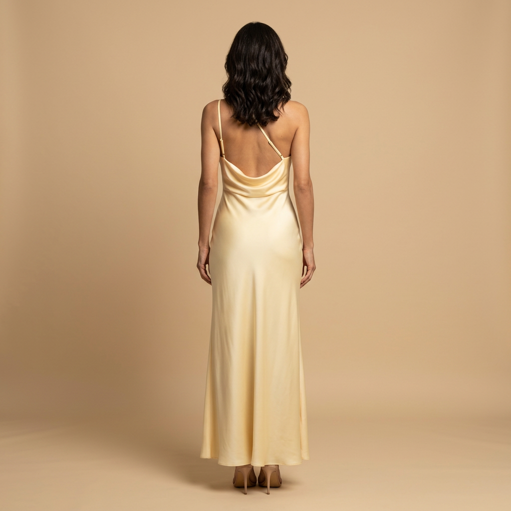 Vestido Largo Mujer Satinado Monohombro Abertura Lateral