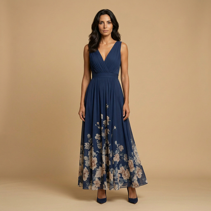 Vestido Largo Mujer de Chifón Estampado Floral